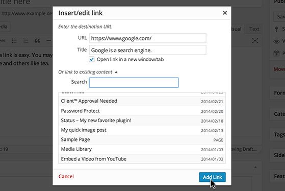 hyperlink popup